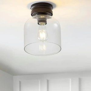 Domenic 7.75 in. Oil Rubbed Bronze Metal/Glass LED Flush Mount by JONATHAN Y